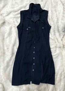Blue Denim Knee Length Dress