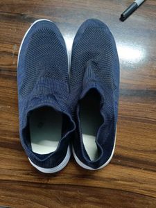 Blue Knit Slip-On Sneakers