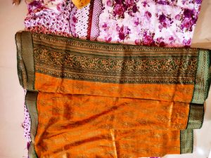 yellow saree with blouse piece fall and pica already done