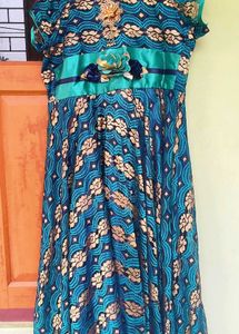 Elegant Blue Floral Fit &amp; Flare Dress