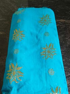 Elegant Blue &amp; Gold Design Saree