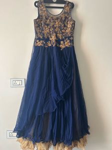 Elegant Blue & Gold Ethnic Gown L size