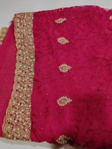 Pink Embellished Saree Fabric