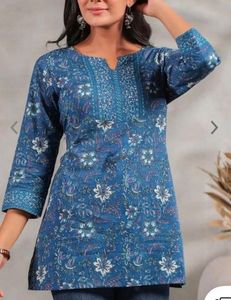 Floral Print Blue Kurti