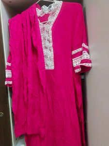 Pink Kurti Set with Lace Details