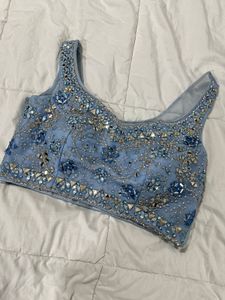 Blue Ruffle Lehenga with Embellished Top