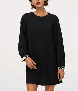 Elegant Black Dress with Pearl Detail