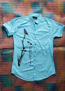 Blue Bird Print Shirt