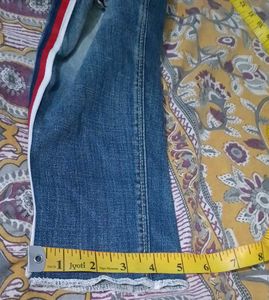 Distressed Jeans with Red and White Stripe