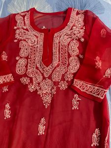 Red Chikankari Kurta