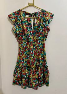 Set Of Floral Ruffle And Black Mini Dress