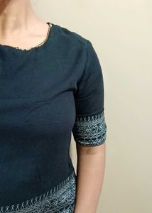 Kurti With Sequin And White Embroidery Like Detail