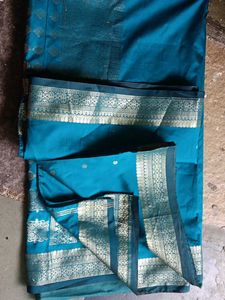 Teal &amp; Silver Sari