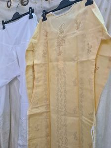 Beige Colour Embroidered Kurti With Narrow Pant