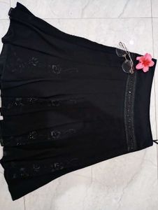 Y2k Black Floral Embellished Midi Skirt ⁠♡