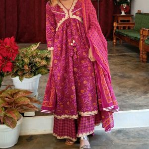 Floral Printed Kurta With Sharara and Dupatta