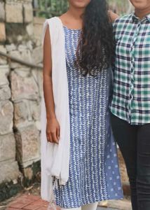 Blue A-line printed kurta