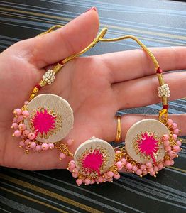 Pink Beaded Handcrafted Statement Jewelry Set