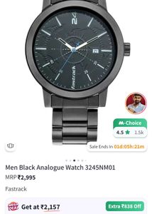Fastrack Tripster Quartz Analog with Date Black Di