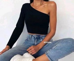 New Unused Black One Off Shoulder Top