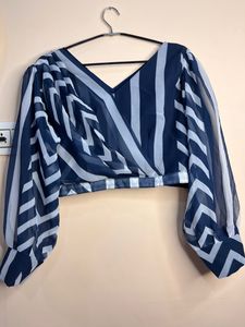 Blue &amp; White Stripes Lehenga Choli