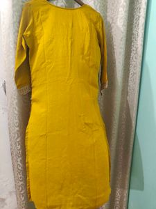 Embroidered Mustard Silk Blend Kurta Set