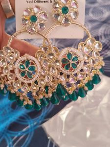 Lavomi Green Kundan Earrings