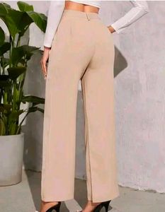 Beige Wide Leg Trousers