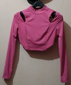 Pink Cutout Long Sleeve Top