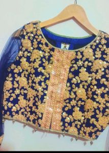 Navy Blue Blouse &amp; Golden Skirt Set For 36 Bust