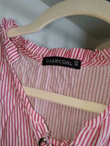 Pink &amp; White Striped Peplum Top