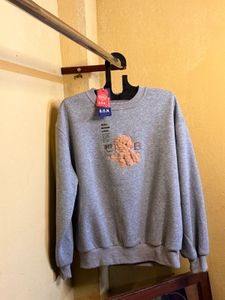 Gray Crewneck Sweatshirt with Teddy Bear