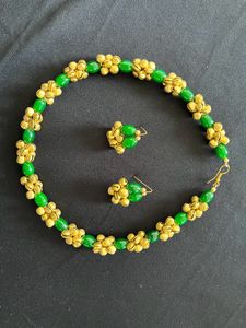 Golden Ghungroo And Green Stones Jewellery