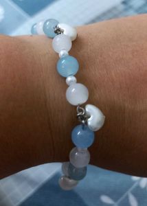 Handicrafted Blue and White Bracelet with Hearts
