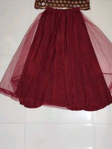 Elegant Maroon Velvet Embellished With Net Plazo