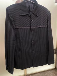 Premium Black Suit Set For Men Leather Detailing