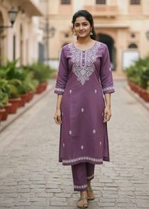 Embroidered Purple kurta with bottom
