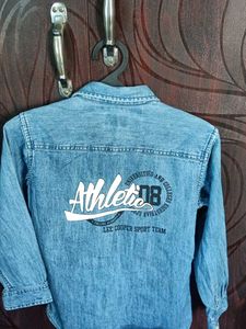 Denim Button-Up Shirt with &#39;08&#39; Graphic