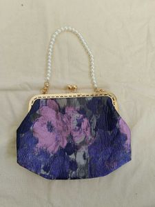 Floral Clutch with Pearl Handle