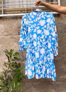 Blue Floral Print Mini Dress