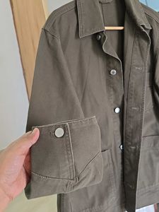 H&amp;M Mens Collection | Khakhi Green Canvas Shacket