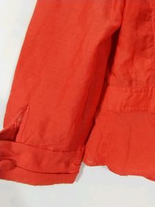 Orange Linen Peter Pan Collar Jacket