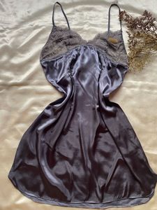 Silver Lace Satin Slip