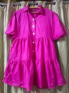 Pink Button-Down Shirt Dress