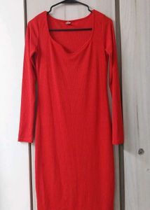 Red Ribbed Bodycon Dress