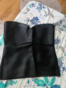 Zara Black Faux Leather Top