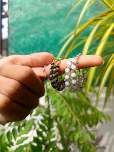Beaded Hoop Earrings Combo | White & Black-Yellow