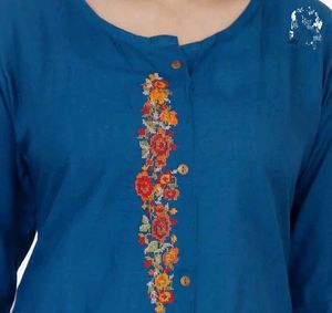 Floral Designed Jacket And Blue Cotton Kurta