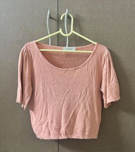 Puffy Sleeves Peach Crop Top