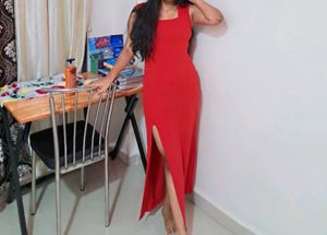 Red Bodycon Maxi Dress with Slit